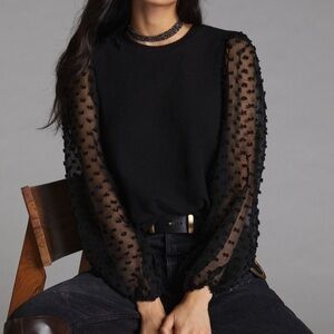 Anthropologie Maeve Textured-Sleeve Top
